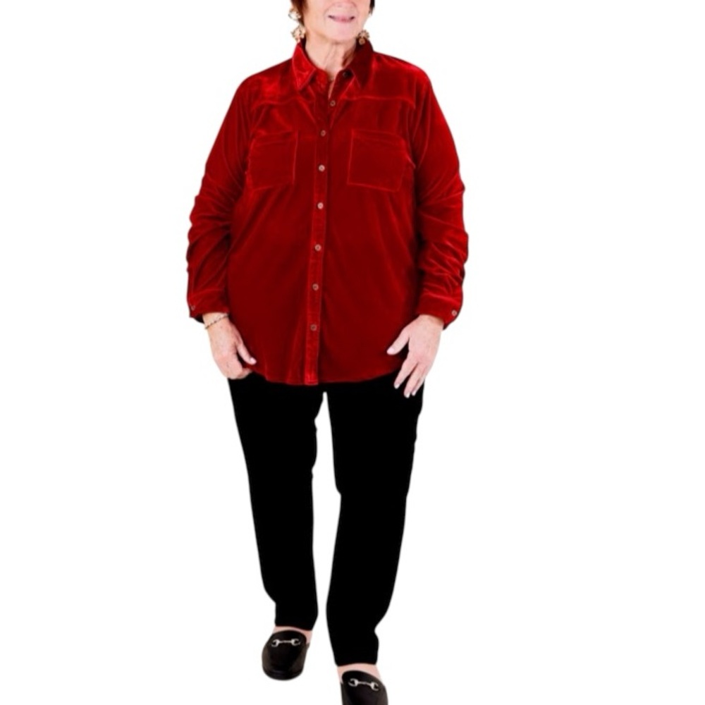 Avenue Shirt/Blouse Red button down shirt Suede-like Fabric Size 2X